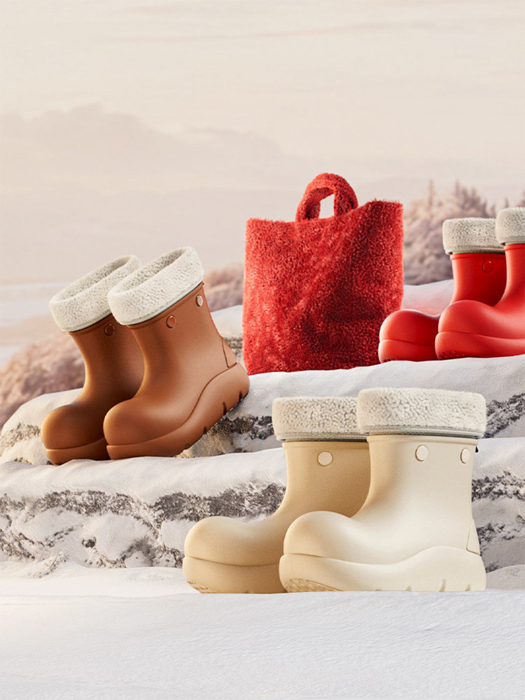 Beige Fur-Lined Winter Platform Boots