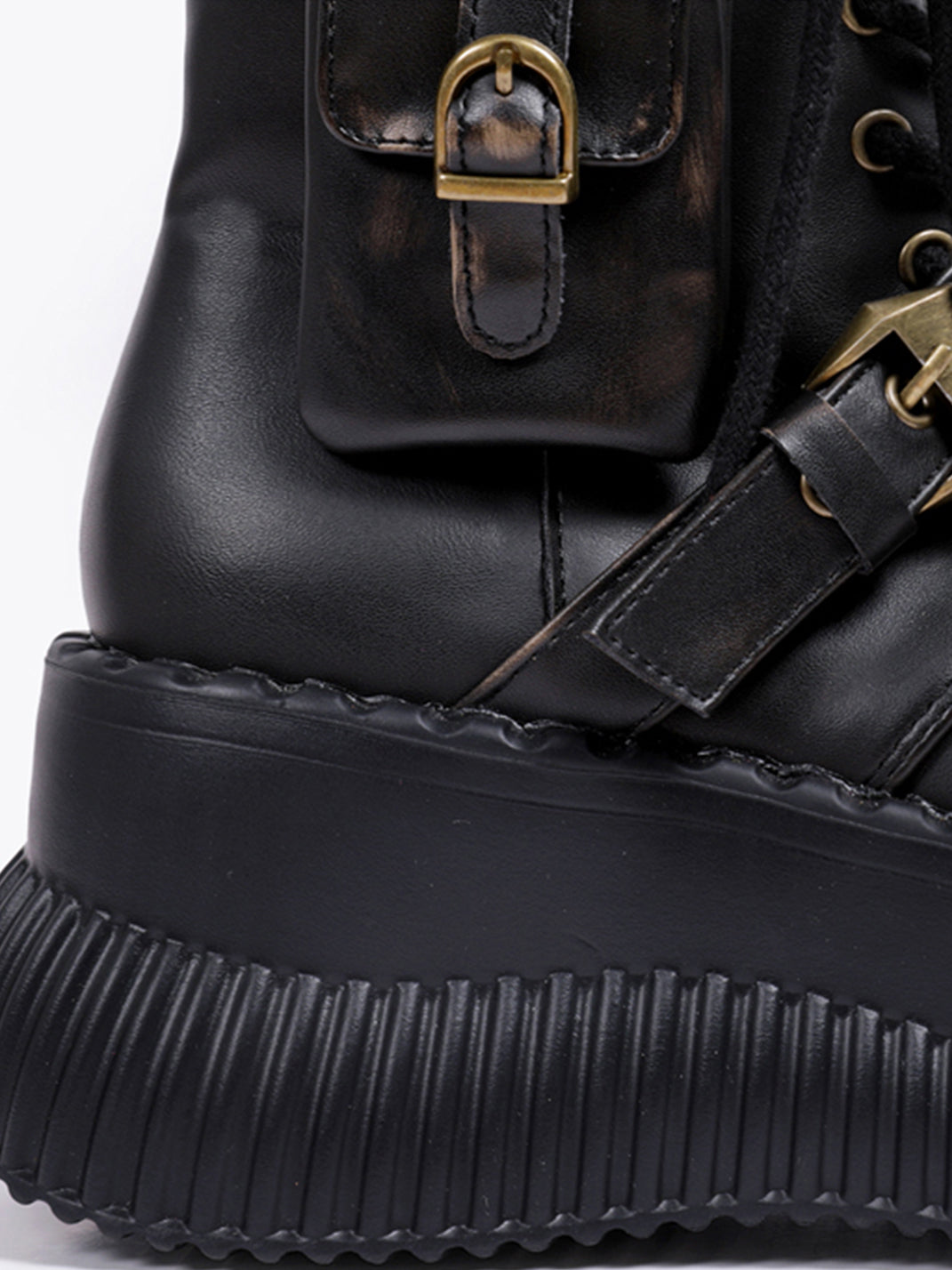 Black Metallic Punk Platform Ankle Boots with Studded Details