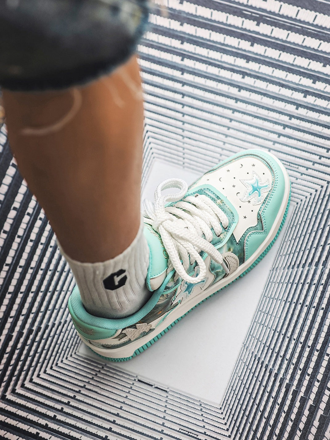 Green Star-Patch Platform Skate Sneakers - Skipkicks