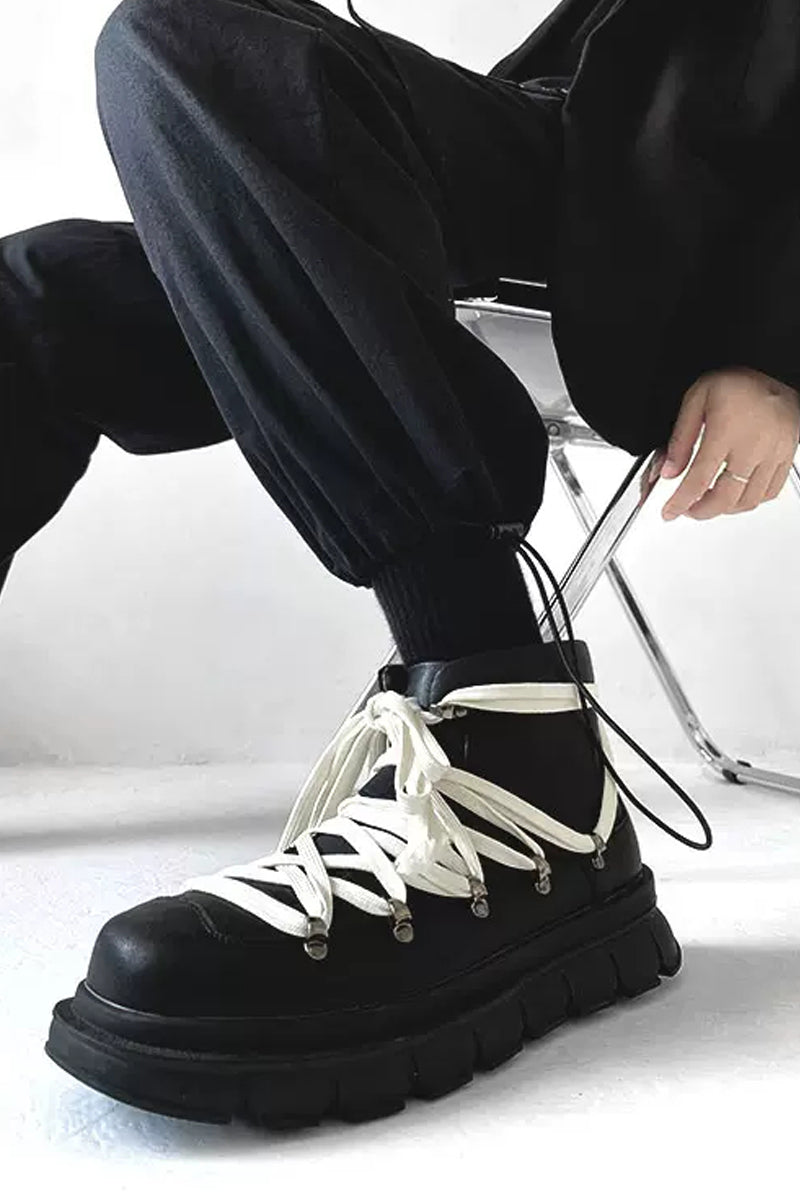 Fashion Black Platform Hiking Combat Boots - Skipkicks