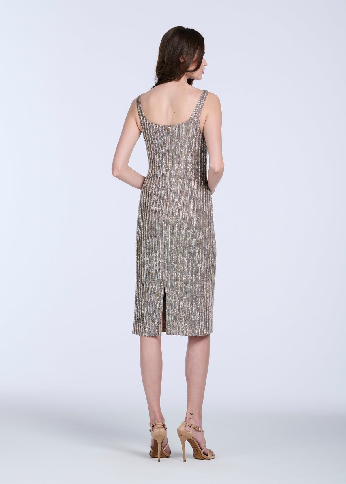 Square Neck Crystal Midi Shift In Diamond