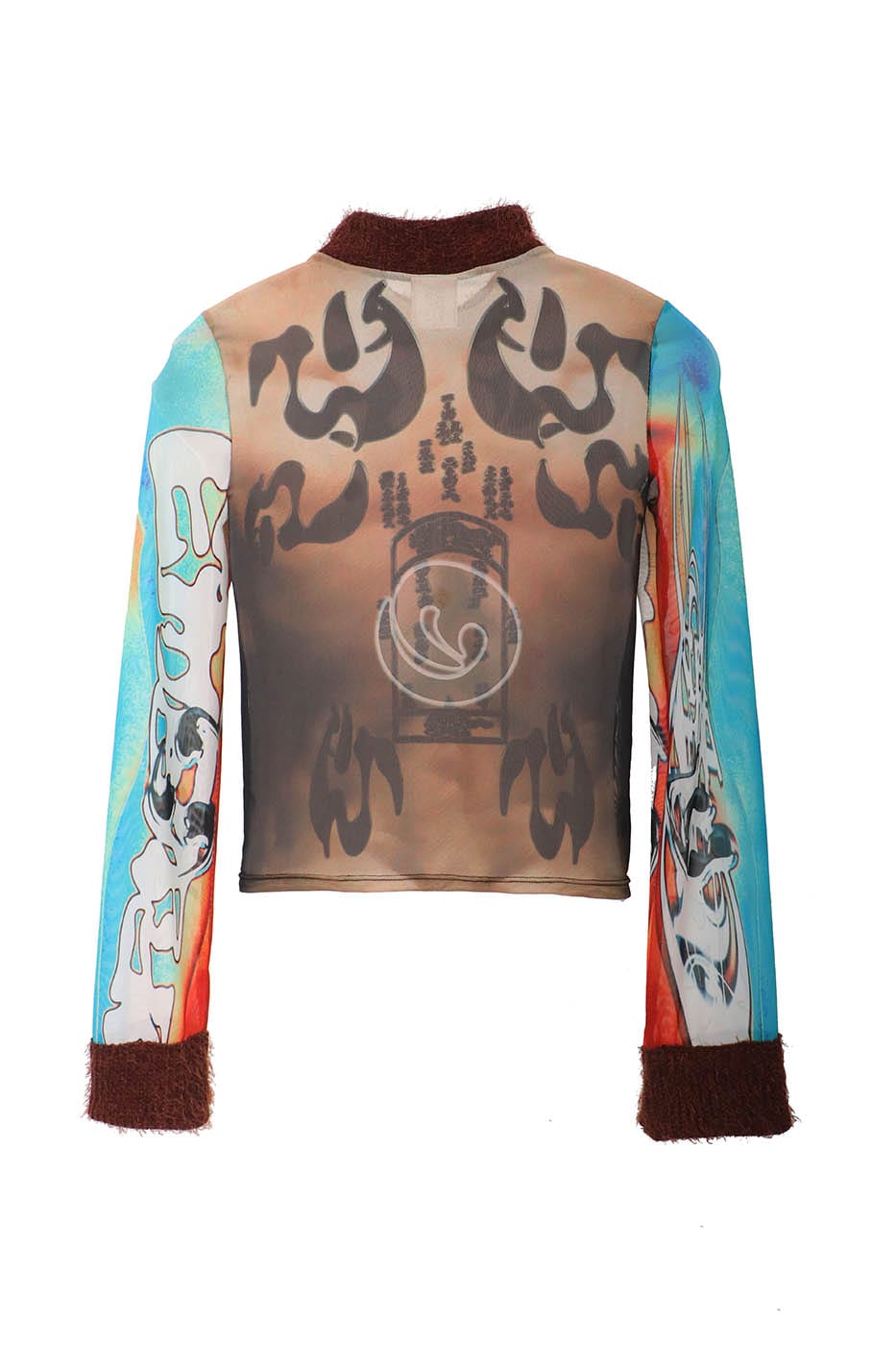 EMBRYO Tattoo-Illusion Sheer Mesh Long-Sleeve Top