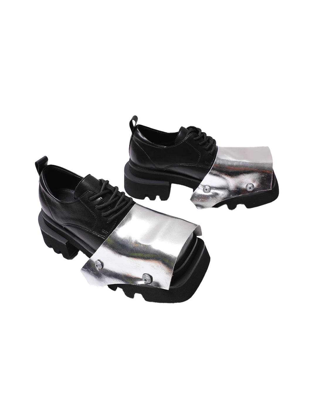 Silver Square-Toe Platform Derby Shoes - Skipkicks