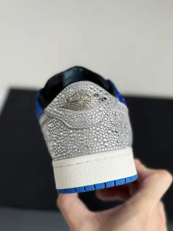 Air Jordan 1 Low - Royal Bling with Royal Blue & Silver Rhinestones