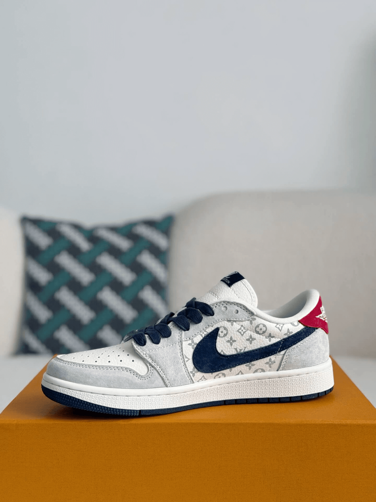 Louis Vuitton x Nike SB Dunk Low White Monogram Navy Red CUSTOM