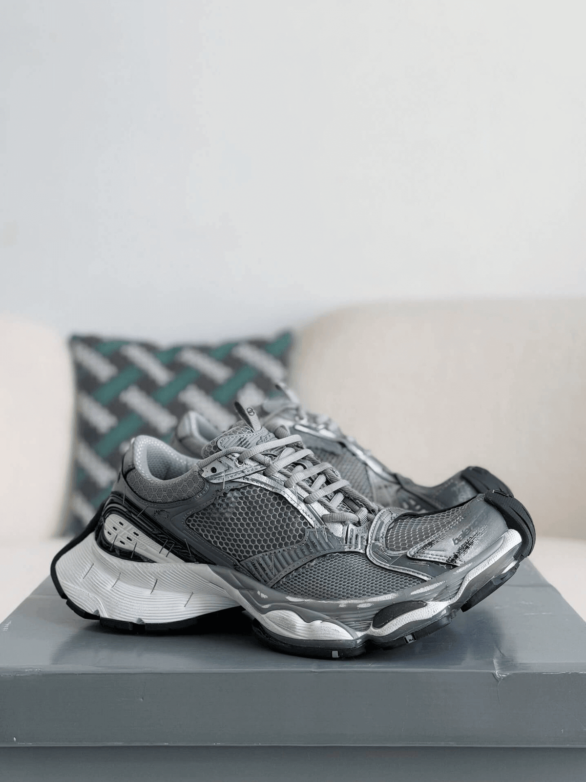 Balenciaga Men's Stapler Sneaker in Grey/ Silver/ Black/ White CUSTOM