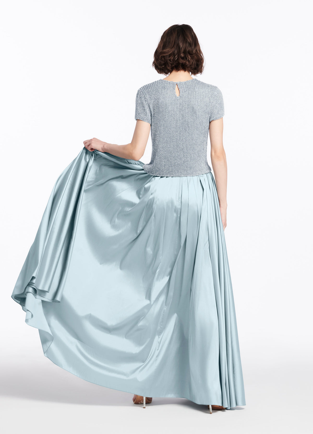 Pearl Encrusted Short Sleeve Tee - Light Blue