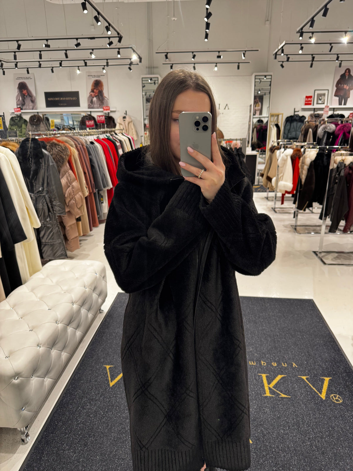 Rei Reversible Faux Fur & Suede Coat in Black/Black