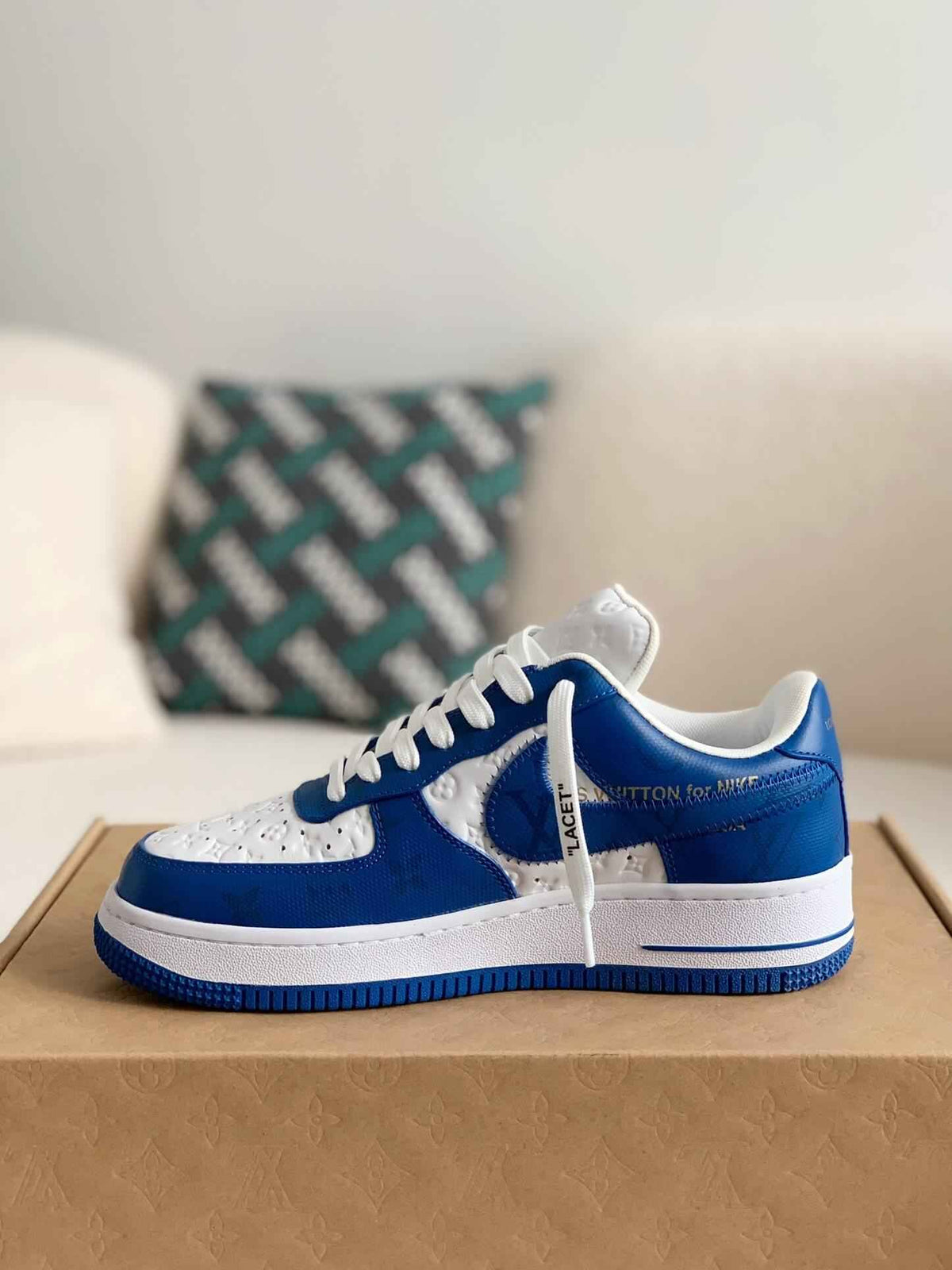 Custom Air Force 1 Low – White & Royal Blue Monogram Leather