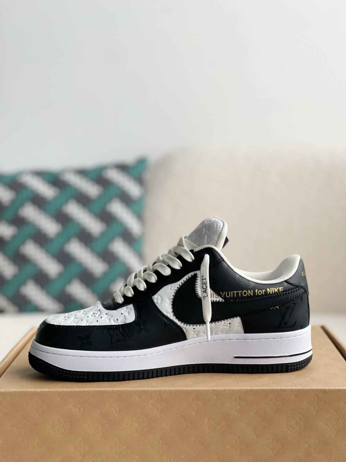 Custom Air Force 1 Low – Black & White Monogram Leather