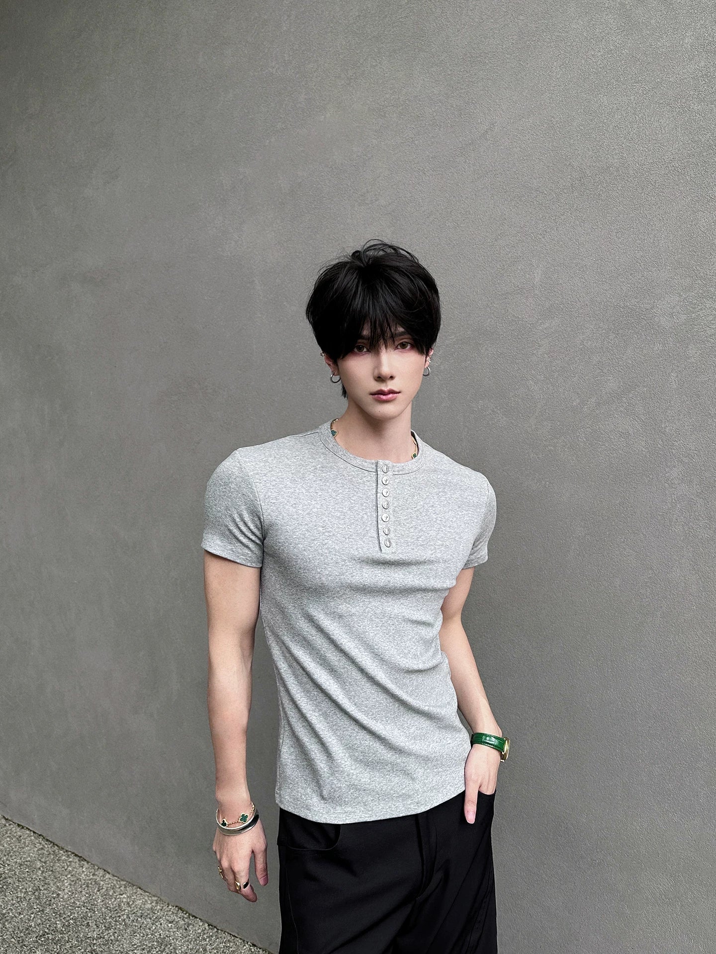 Midnight Gaze Grommet Placket Tee