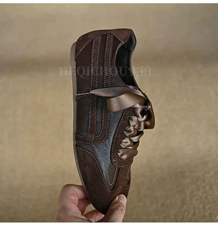 Mocha Satin Ribbon Sneaker