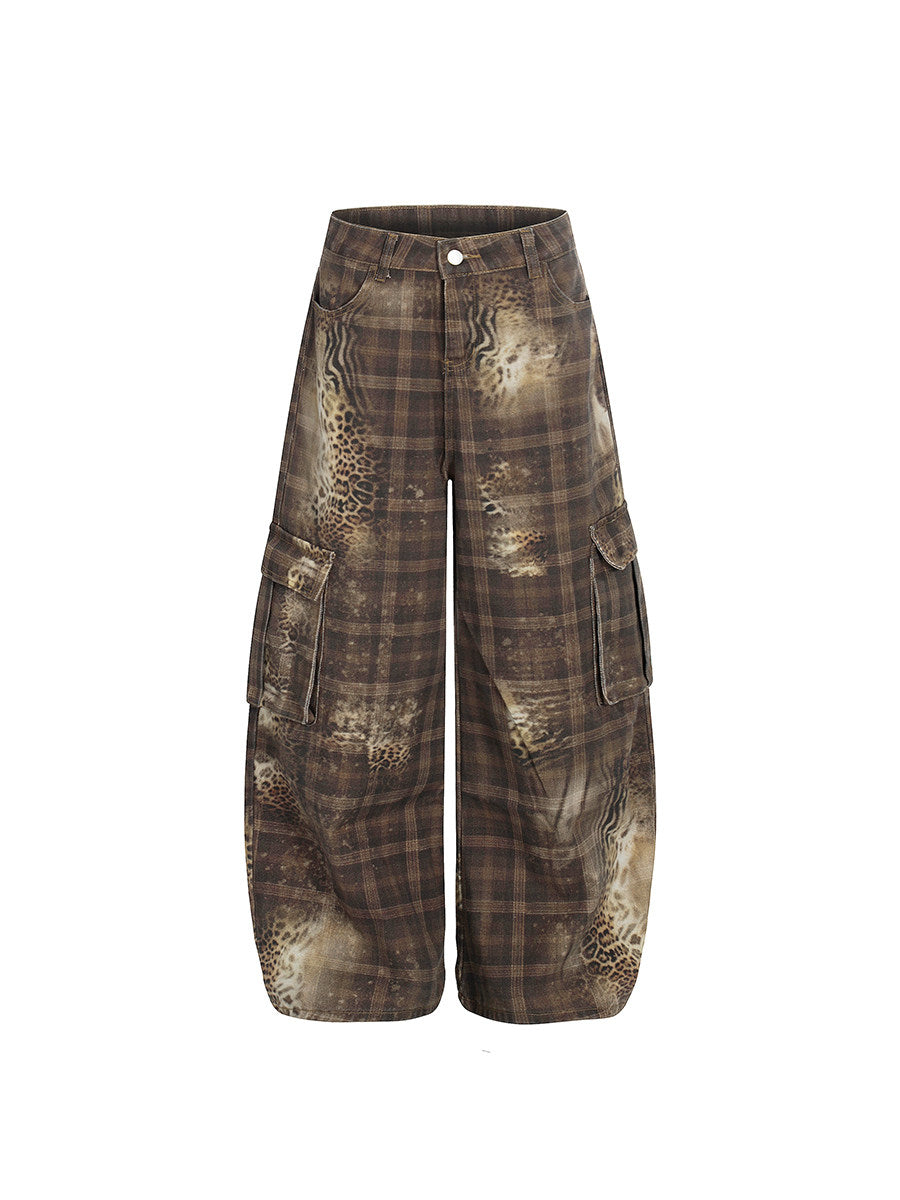 Men's Leopard Plaid Curved-Leg Cargo Pants - Stand Out in Style