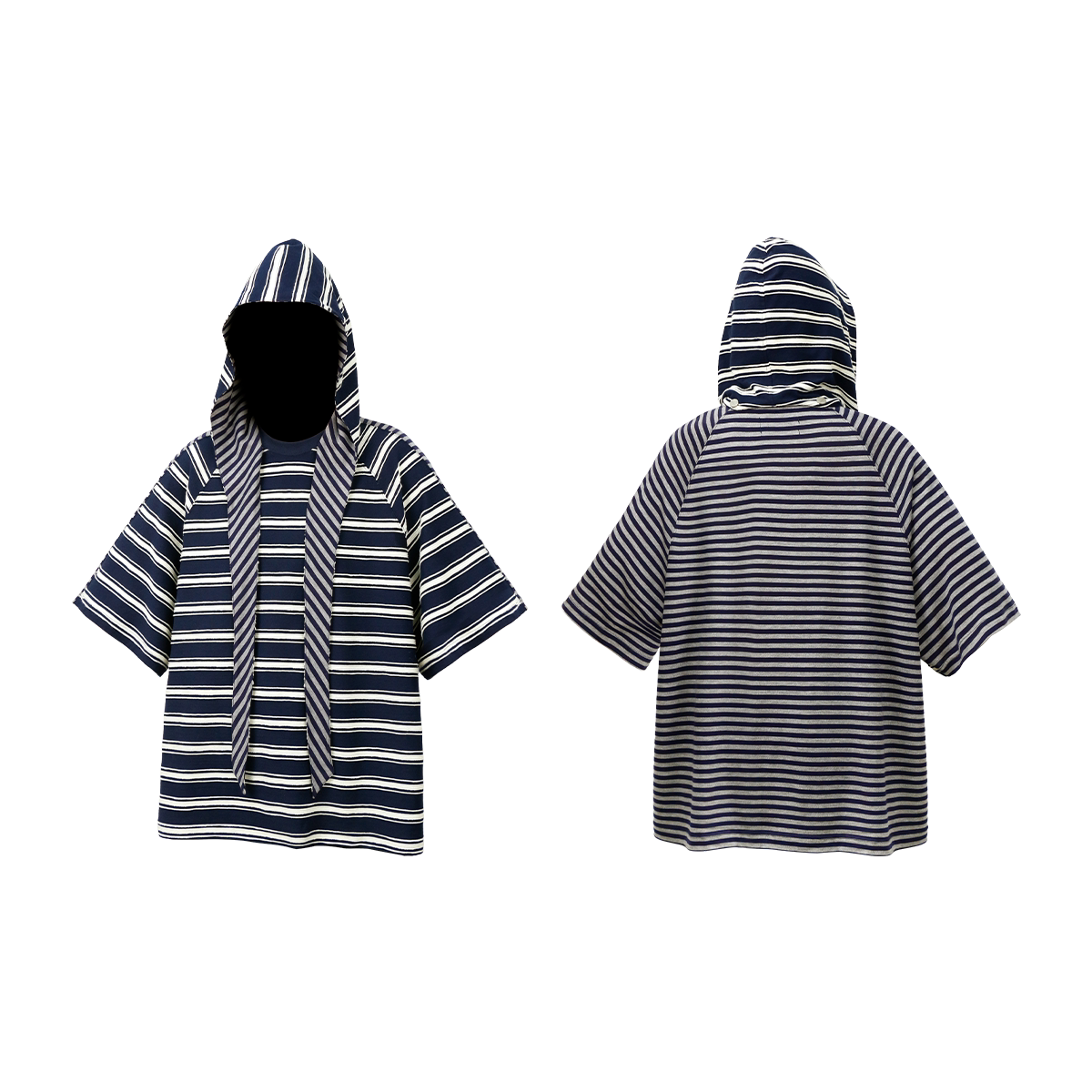 Striped Hooded Scarf Oversized T-Shirt