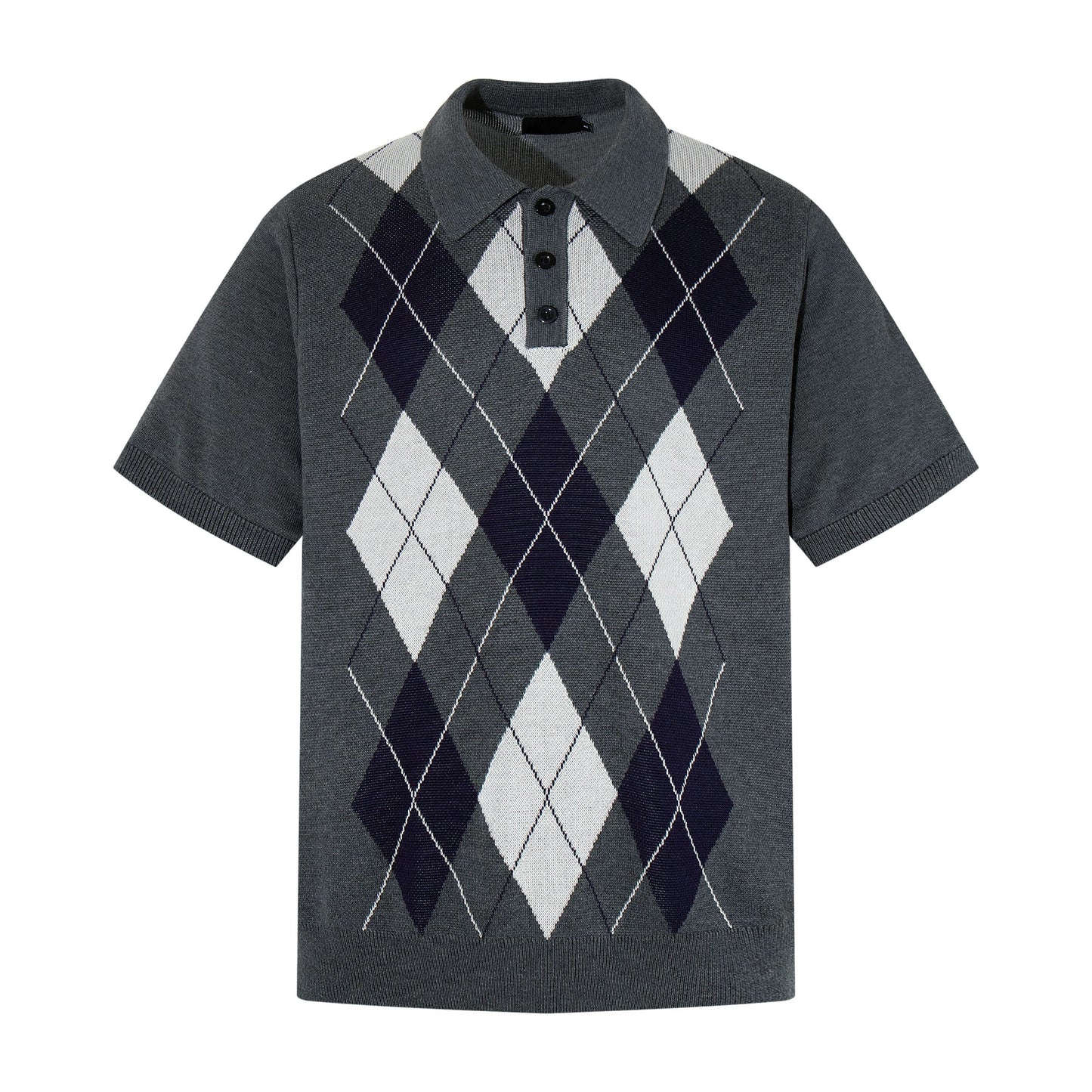 Midnight Argyle Knit Polo Tee