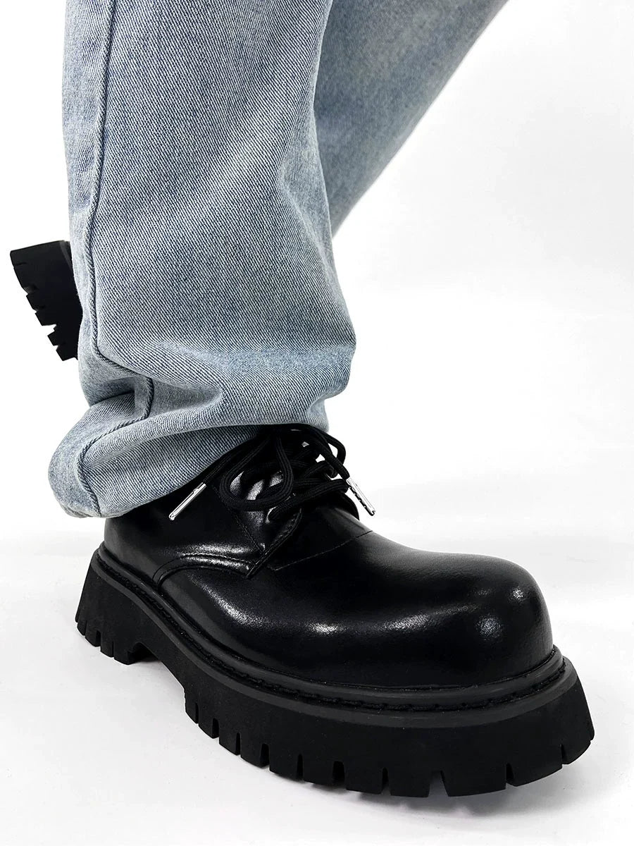 Chunky Black Matte and Glossy Platform Derby Shoes - Skipkicks