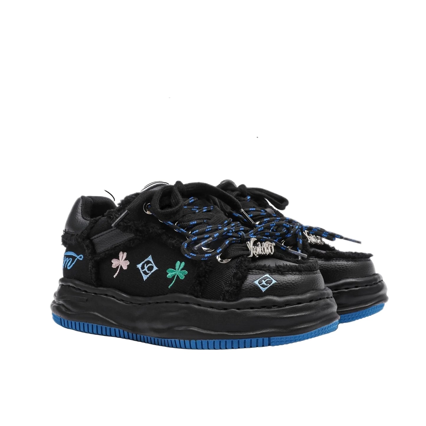 Distressed Embroidered Platform Sneakers - Skipkicks