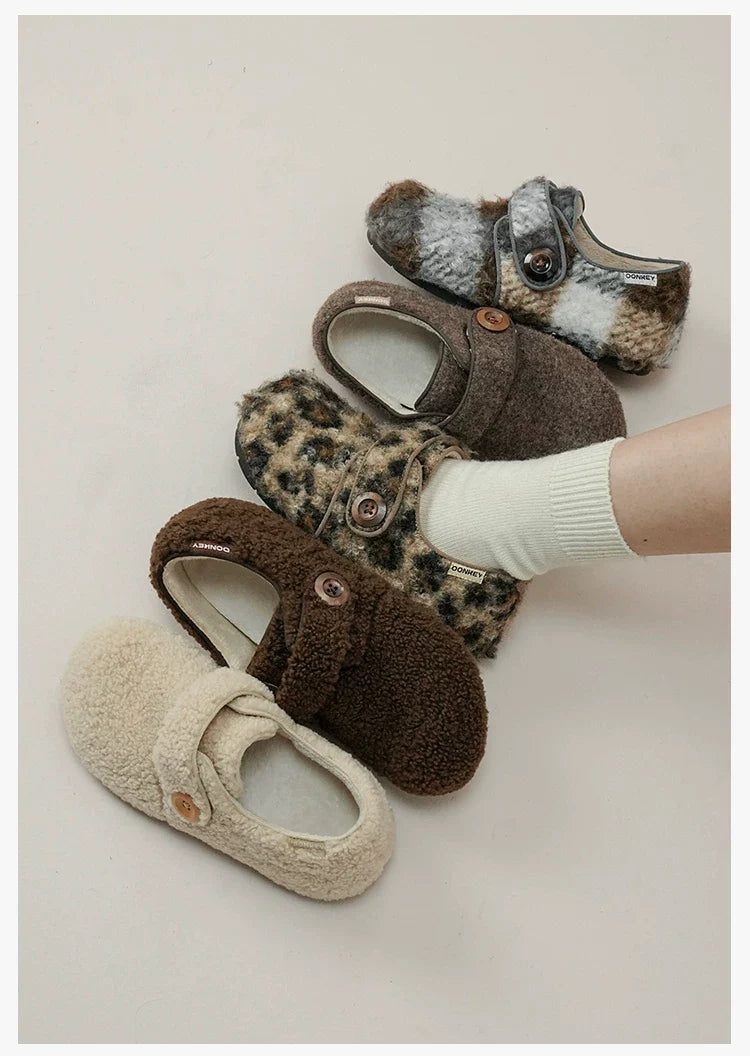 Cozy Fleece Button Mary Jane Slippers - Skipkicks