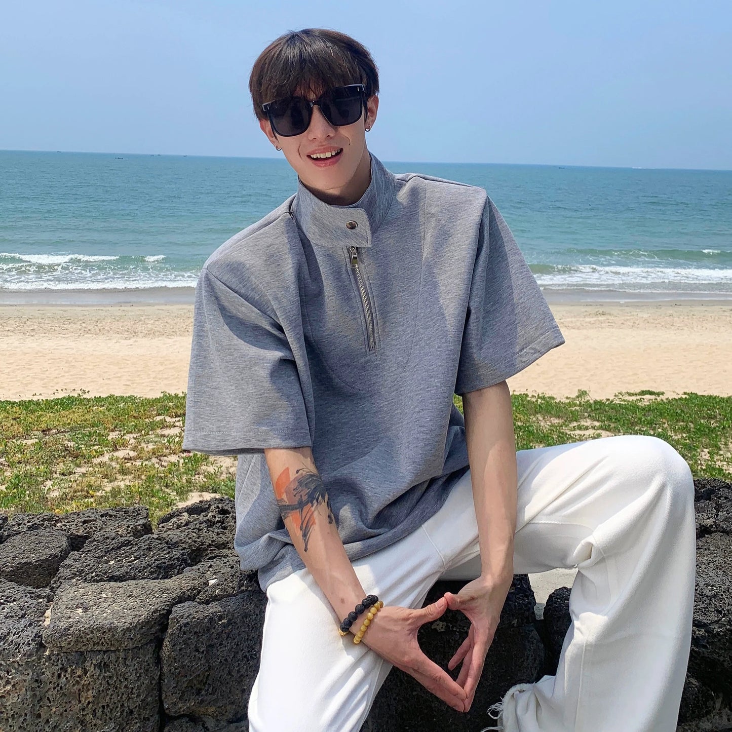 Half-Zip Stand Collar Shirt