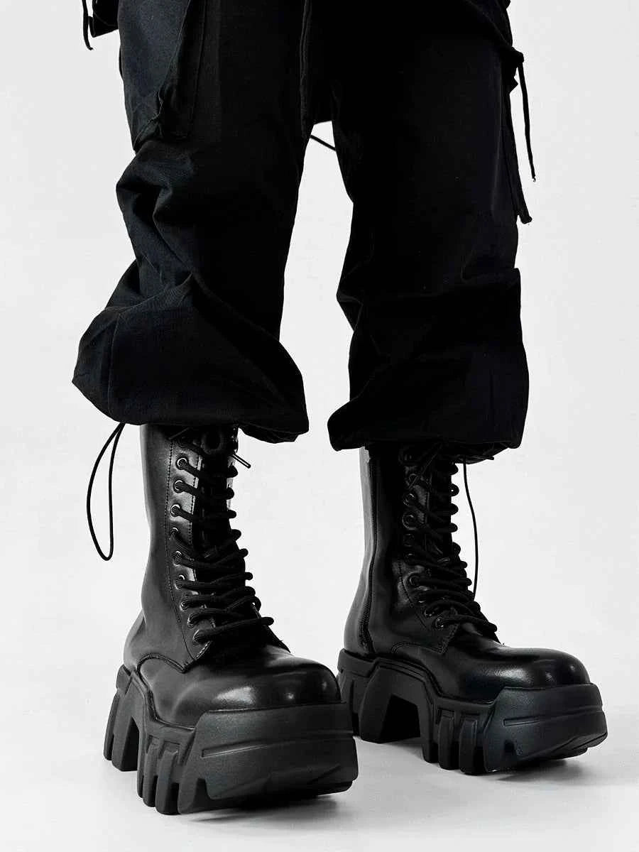 Futuristic Black Zip Platform Combat Boots