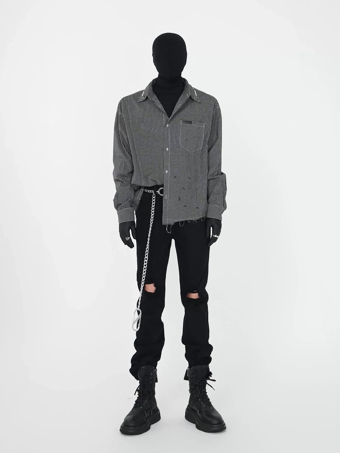 Rebel Wave Chain-Detail Ripped Cargo Jeans