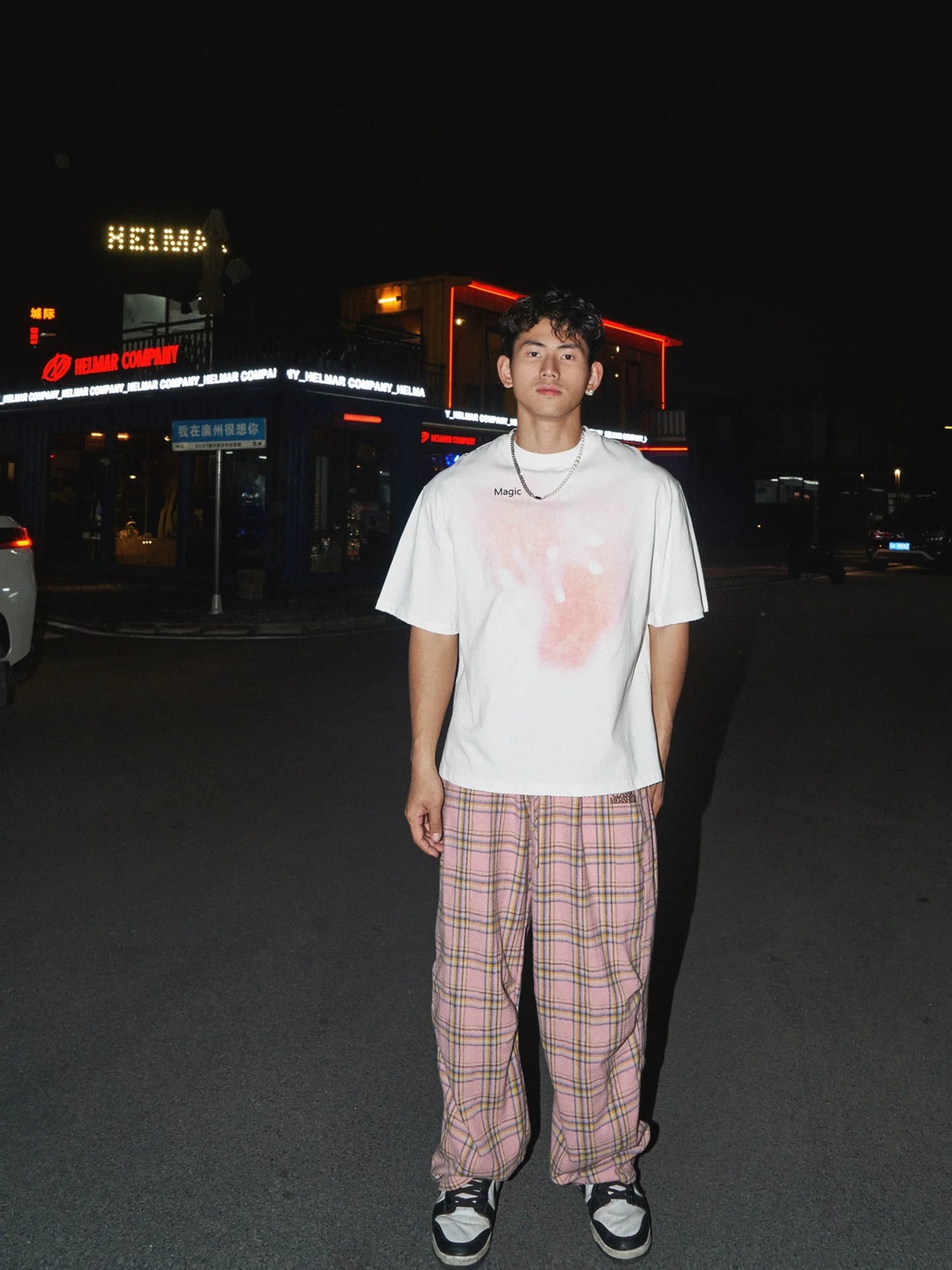 Pink Gradient White Oversized Tee