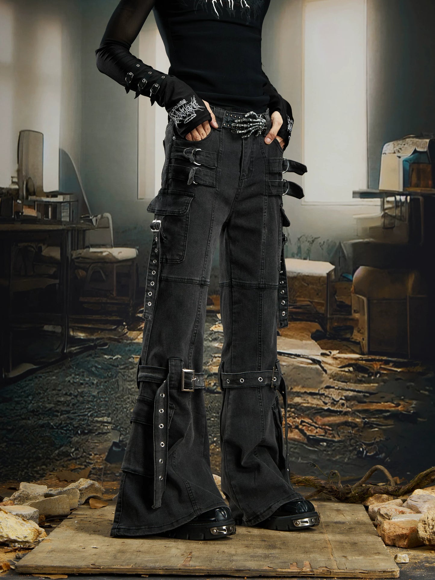 Wasteland Harness Strap Cargo Jeans