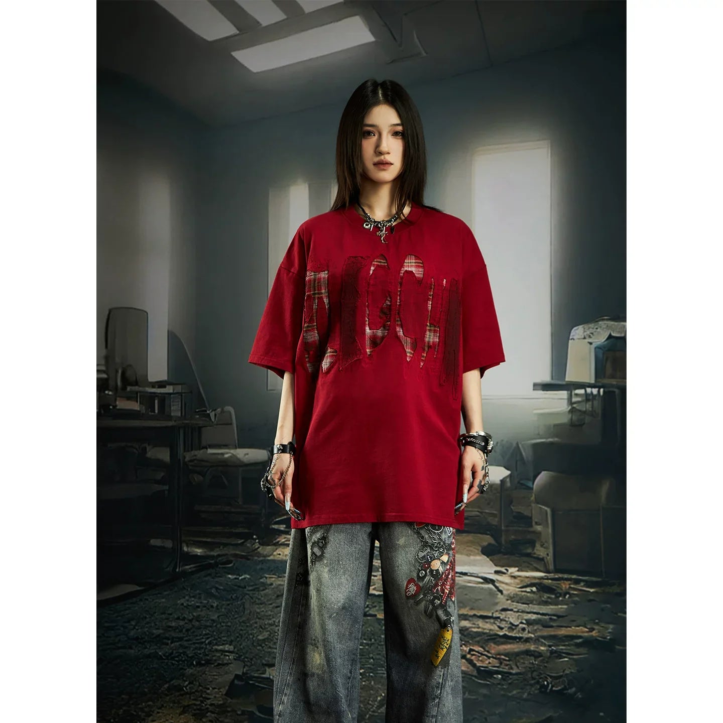 Bleached Shred Plaid Slash Tee