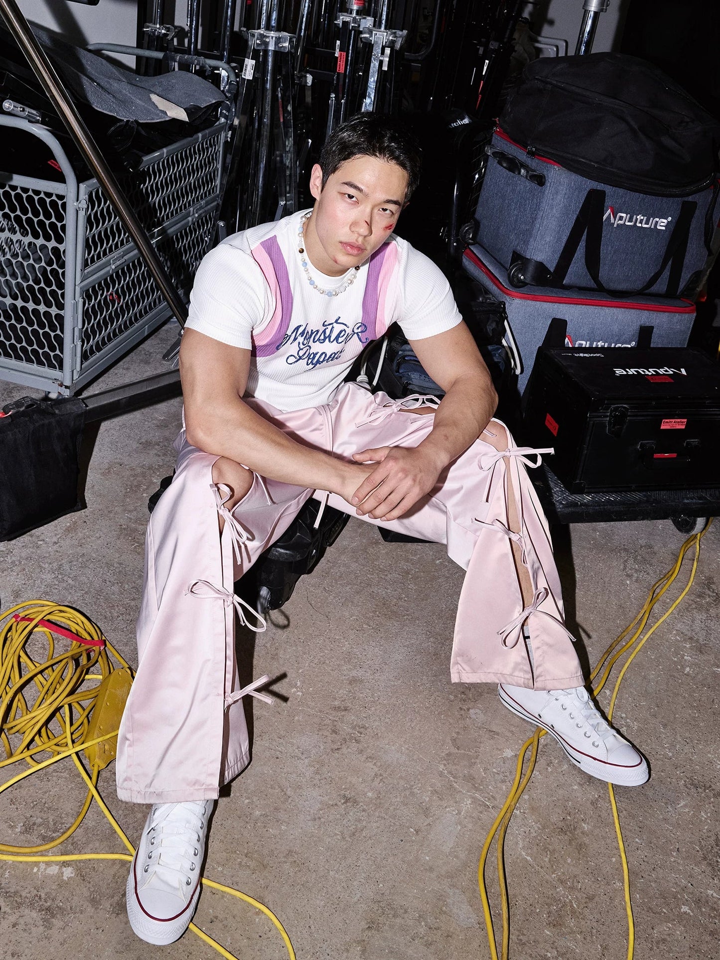 White Suspender Graphic Tee