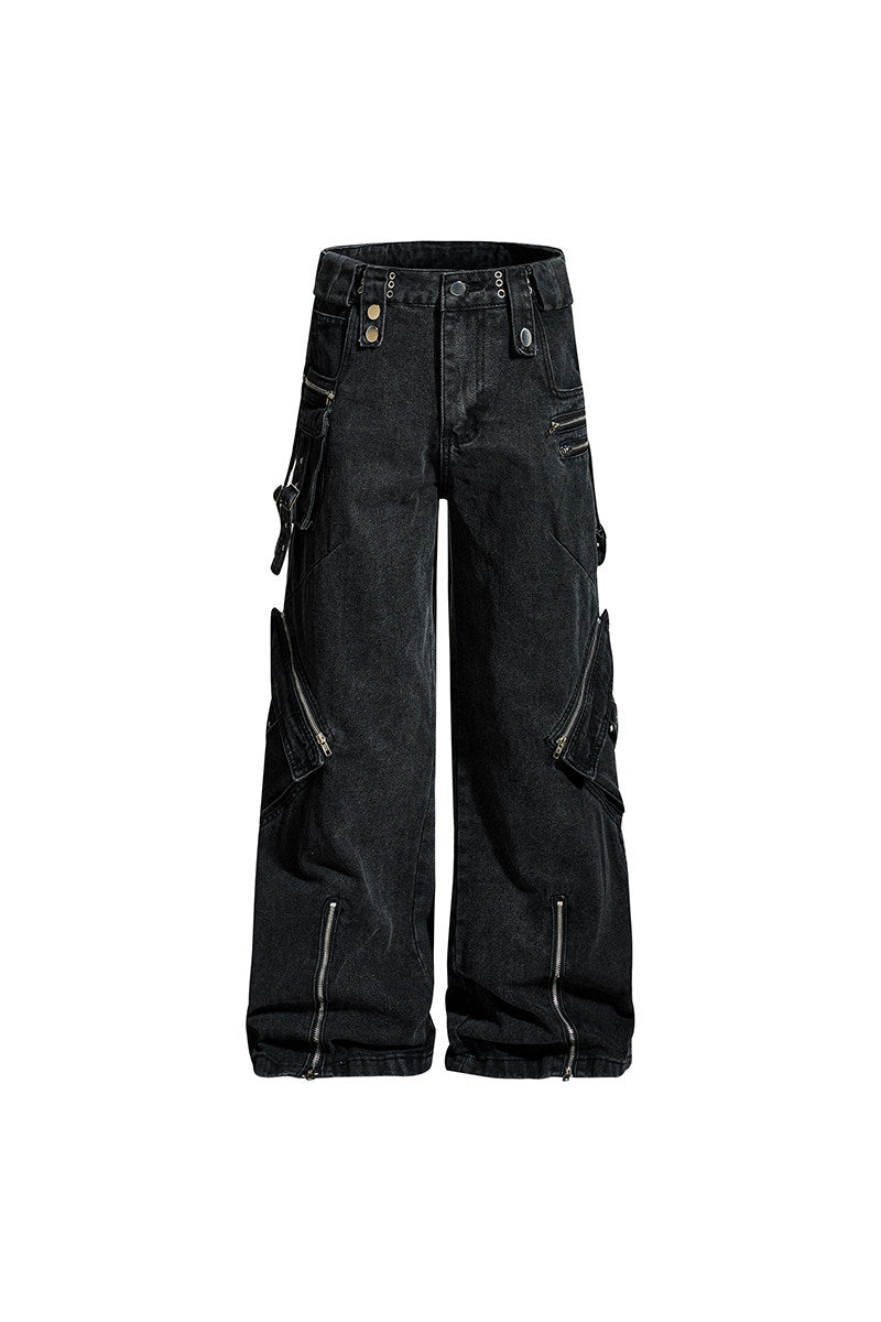 Men's Strap-Rivet Wide-Leg Cargo Jeans – Effortless Style
