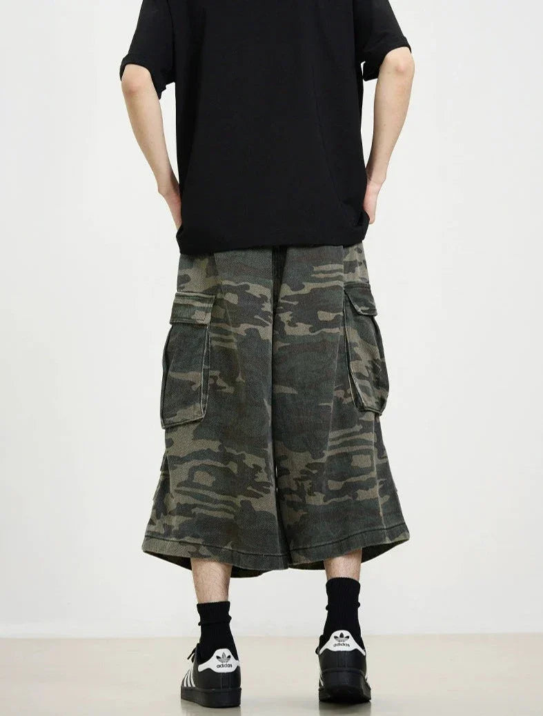 Camo Cargo Flare Shorts