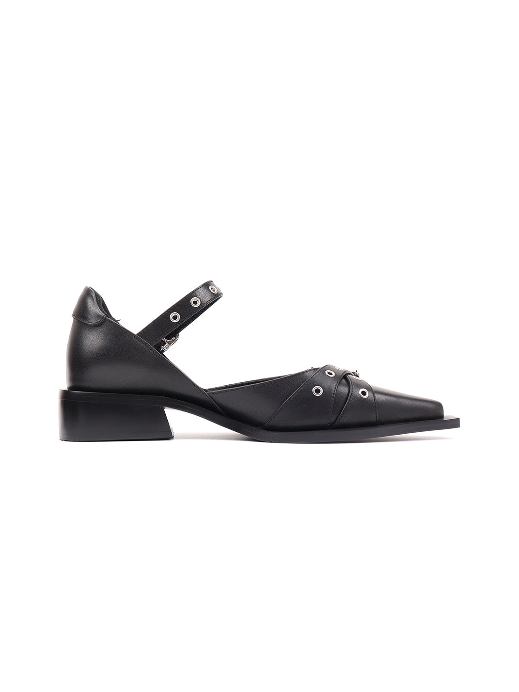 Black Buckle-Strap Pointed Mary Jane Flats - Skipkicks