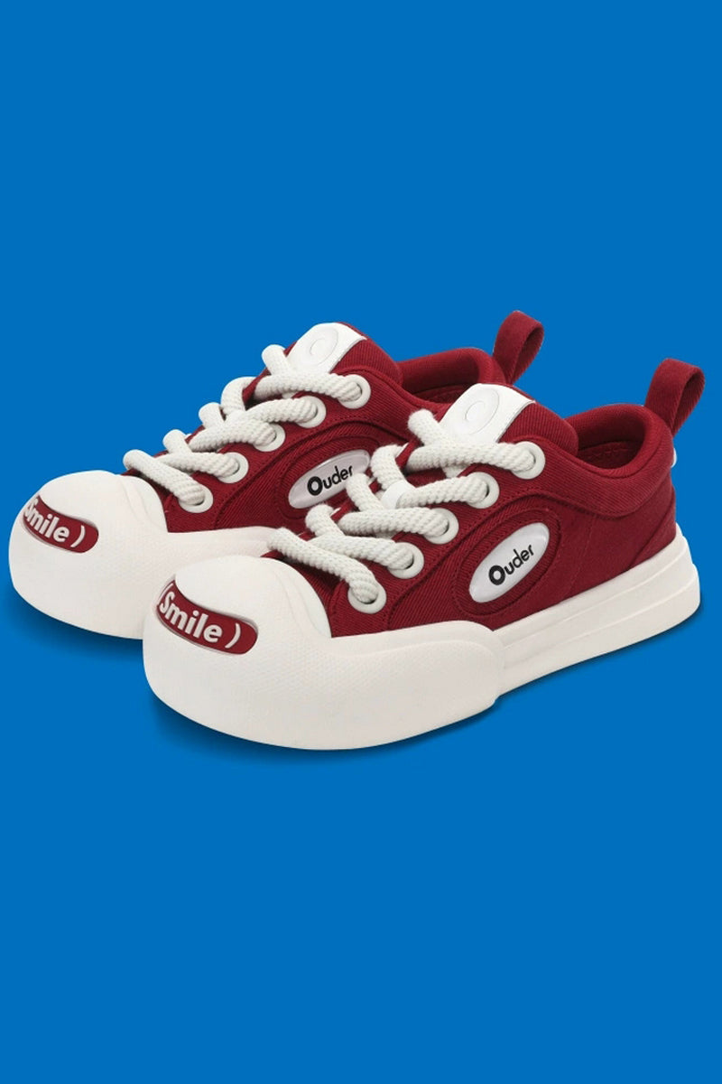 Red and White Canvas Low-Top Sneakers - Skipkicks