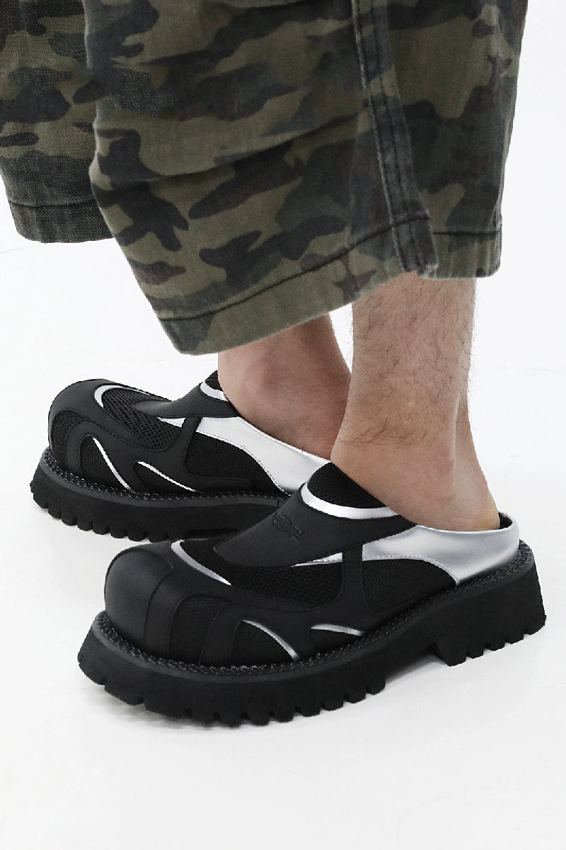 Black and Silver Mesh Platform Slip-Ons - Skipkicks