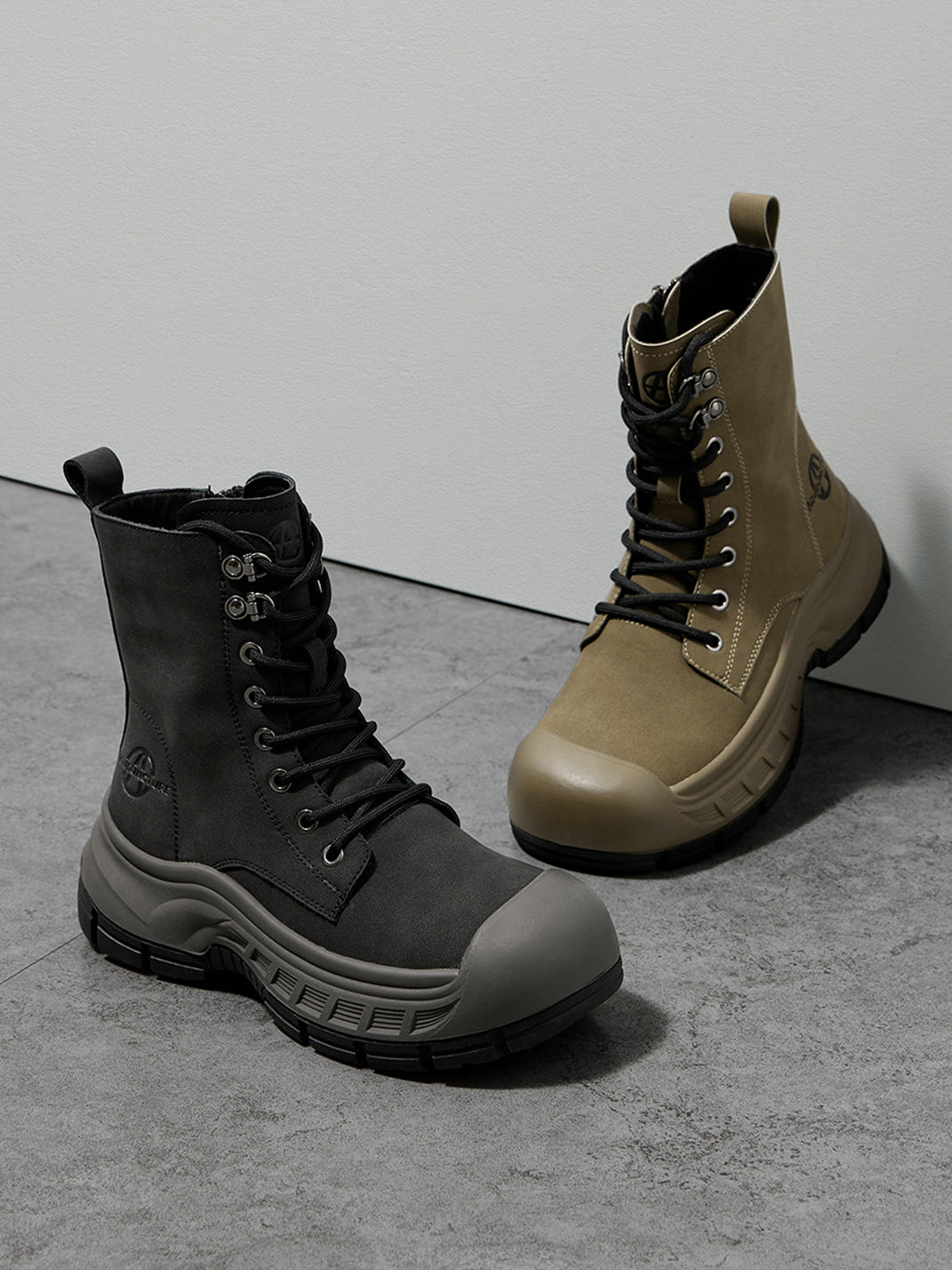 Gray Protective-Toe Platform Combat Boots - Skipkicks