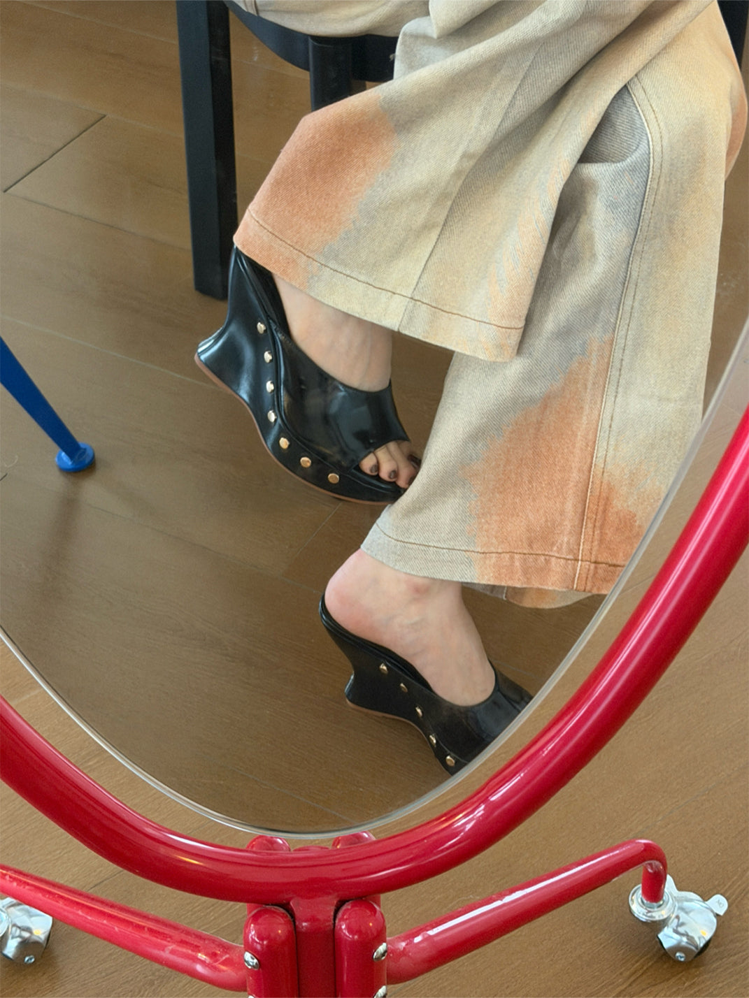 Studded Open-Toe Platform Wedge Mules - Skipkicks