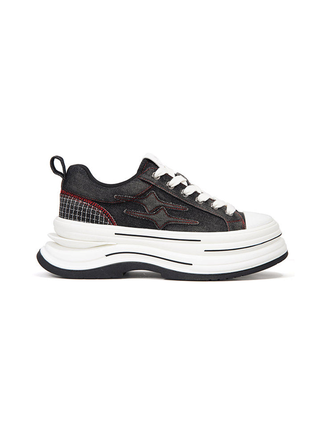 Black-Red 7 cm Layered Canvas Sneakers - Skipkicks