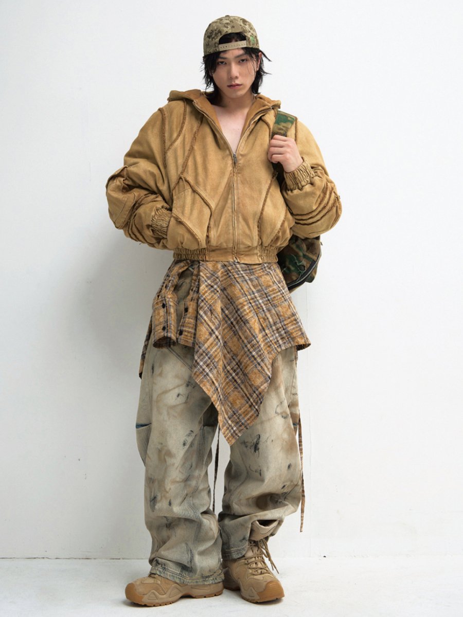 Washed Aged Wide-Leg Cargo Jeans