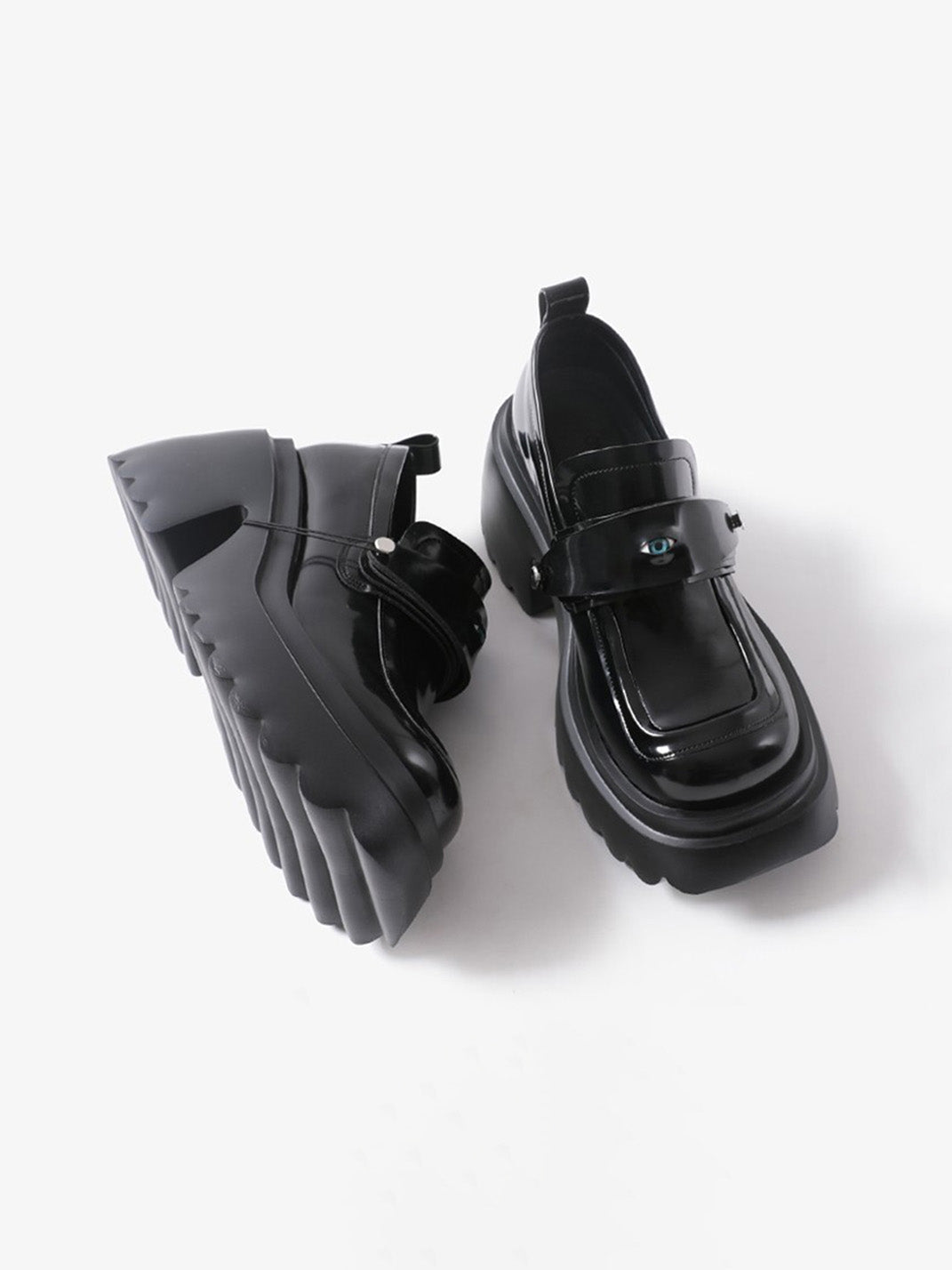 Black Ocular-Accent Lug-Sole Loafers - Skipkicks