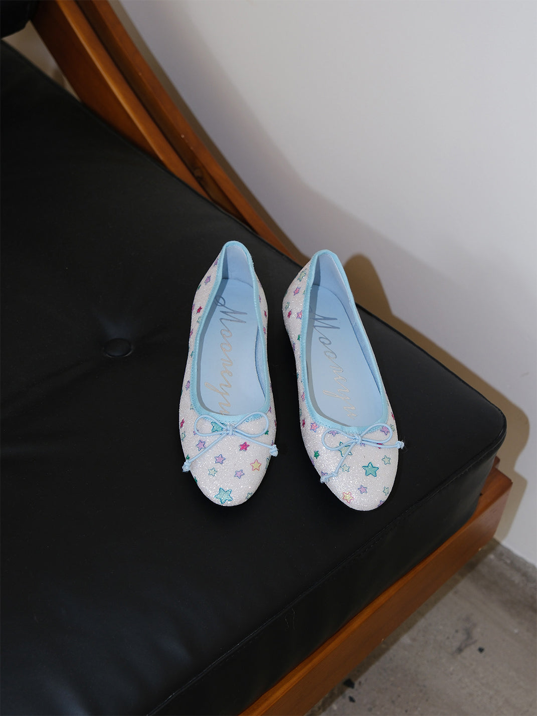 Blue Glitter Star Print Bow Ballet Flats - Skipkicks