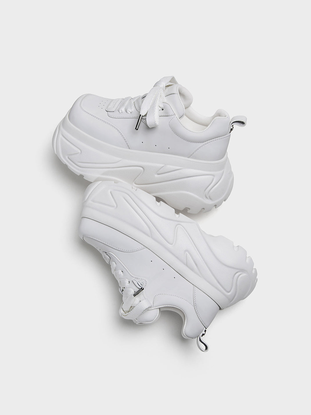 White Square-Toe Platform Leather Sneakers - Skipkicks