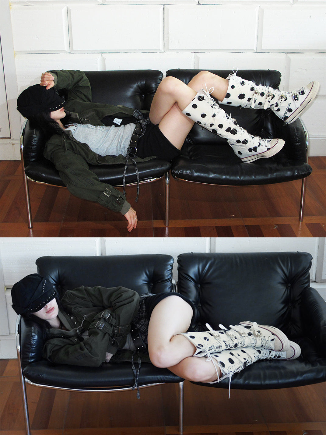 White Polka Dot Lace-Up Boots