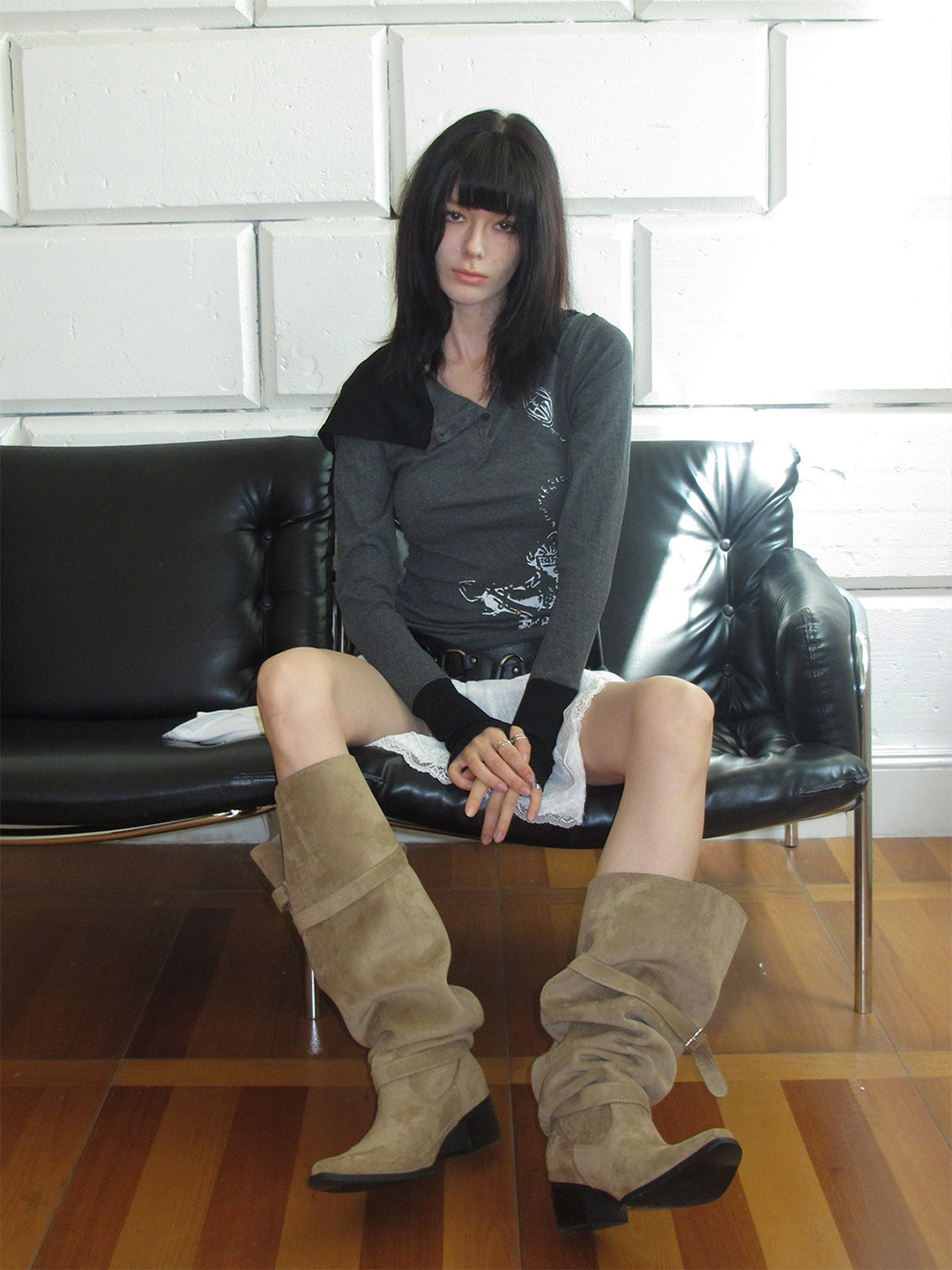Retro Pleated Slouch Riding Boots