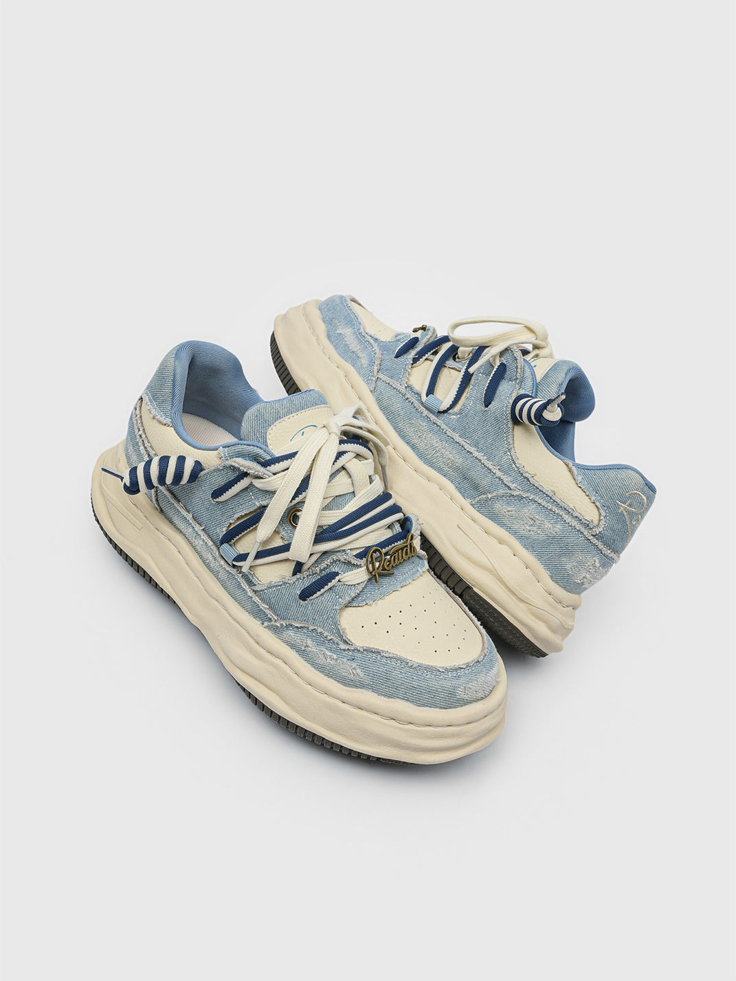 Washed Denim Dual-Lace Sneakers - Skipkicks