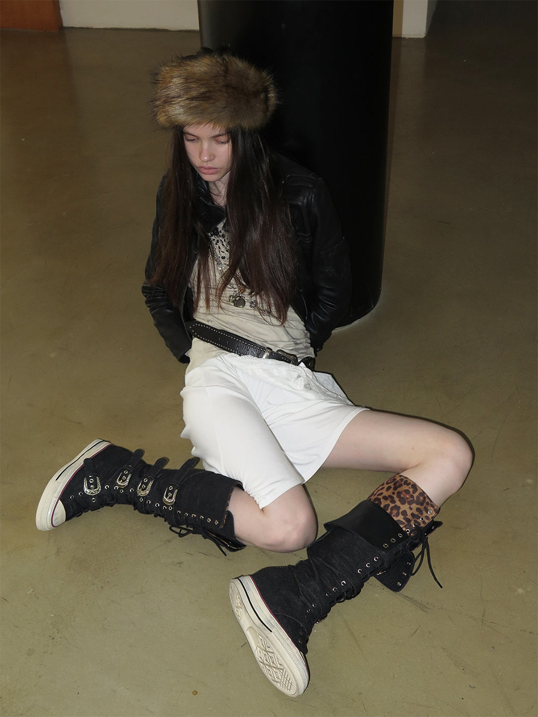 Leopard Print High-Top Canvas Boots with Belt Buckle - Skipkicks