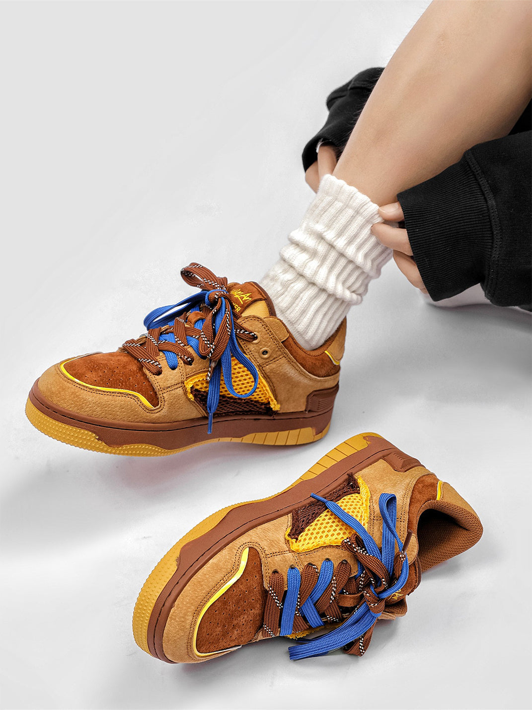 Perforated Dual-Lace Platform Sneakers