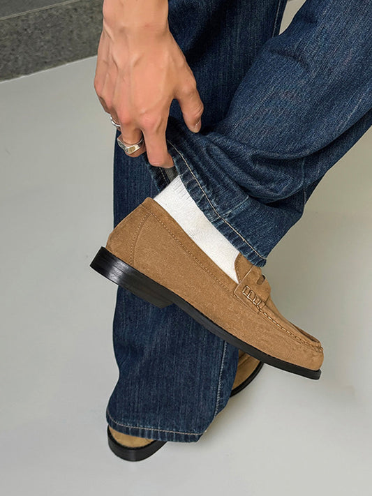 Square-Toe Leather Loafers
