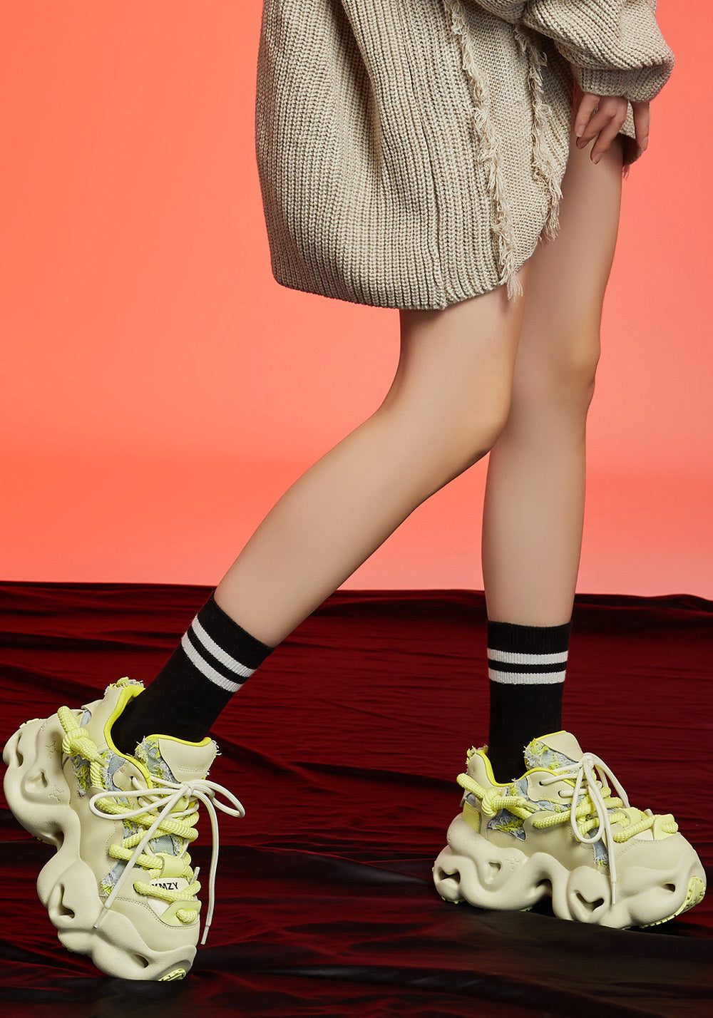 Beige Street-Style Leather Dad Sneakers - Skipkicks
