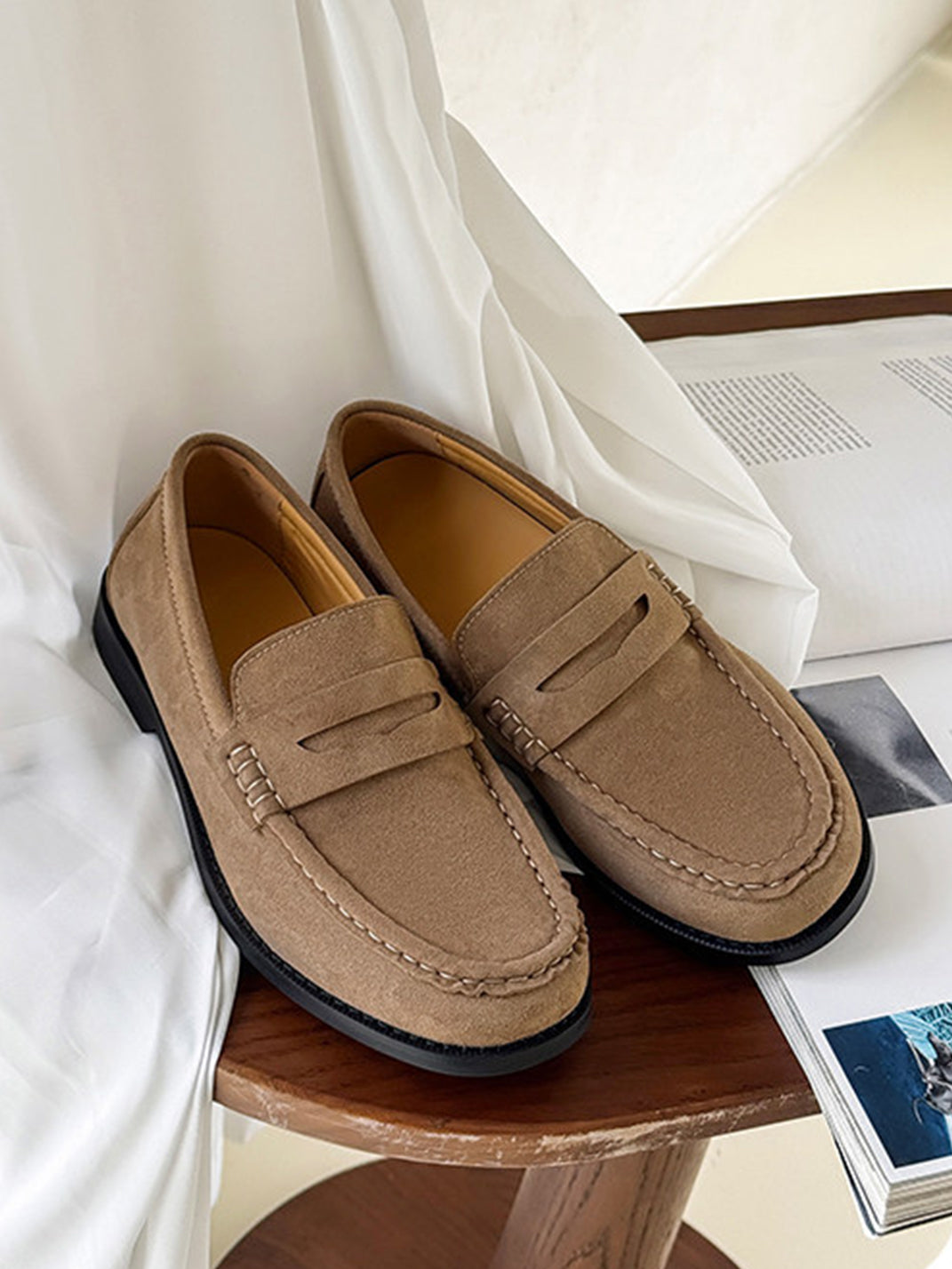 Square-Toe Leather Loafers