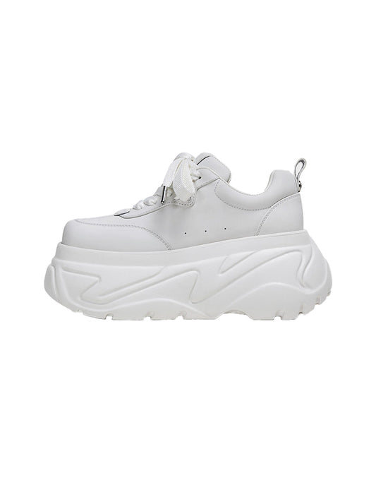 White Square-Toe Platform Leather Sneakers - Skipkicks